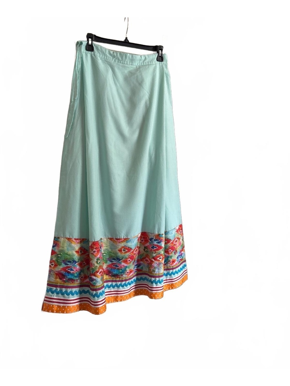Rare Design Sample Mint Green Floral Border Midi Skirt Drawstring size S 4 6